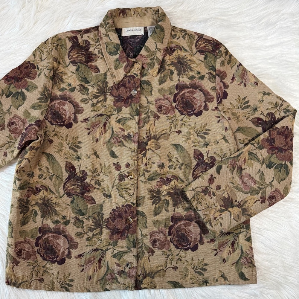 Lennox & Gray Floral Button-Front Jacket - Tan/Burgundy